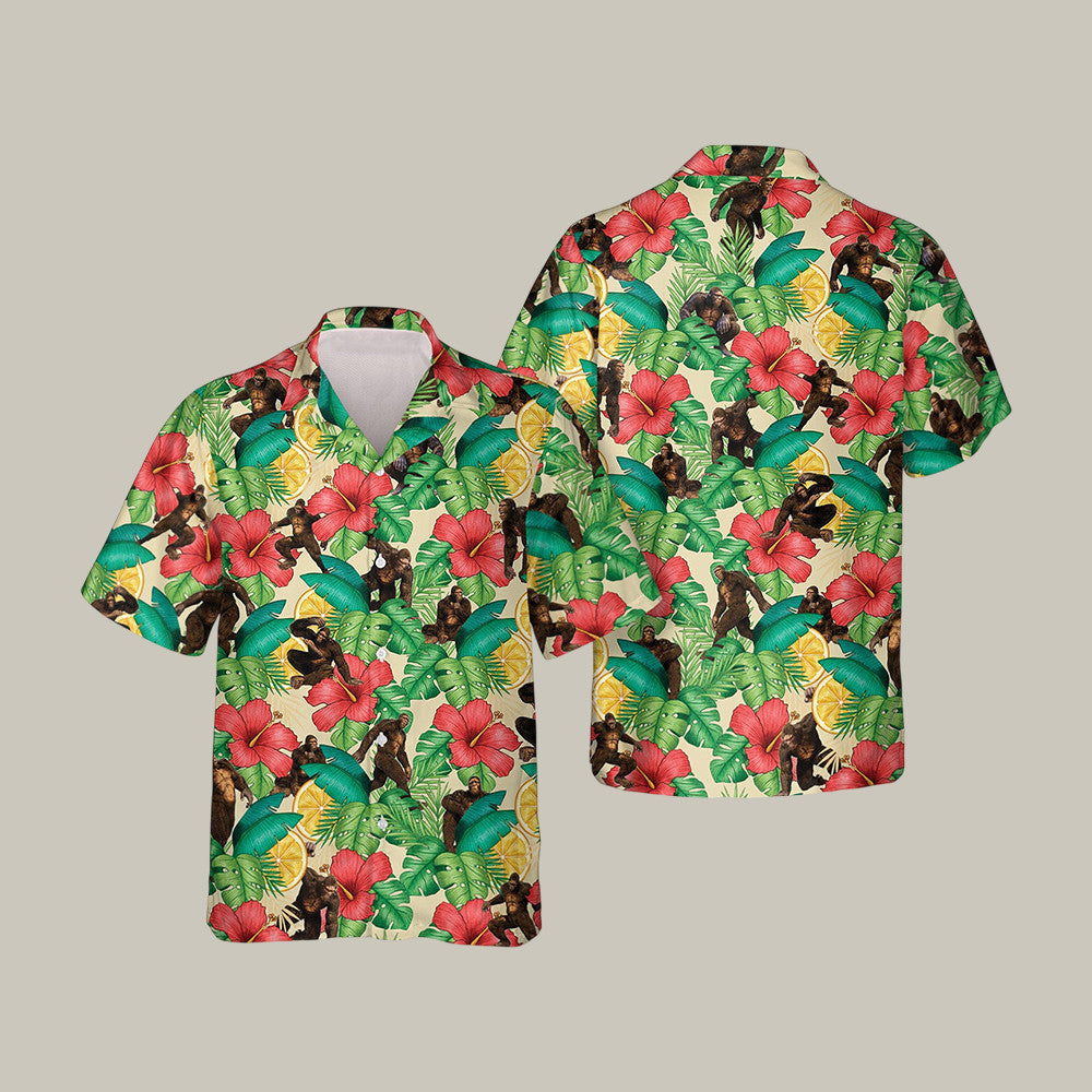 Summer Tropical Pattern Bigfoot Hawaiian Shirt Retro Aloha Shirt Unique Gift For Dad