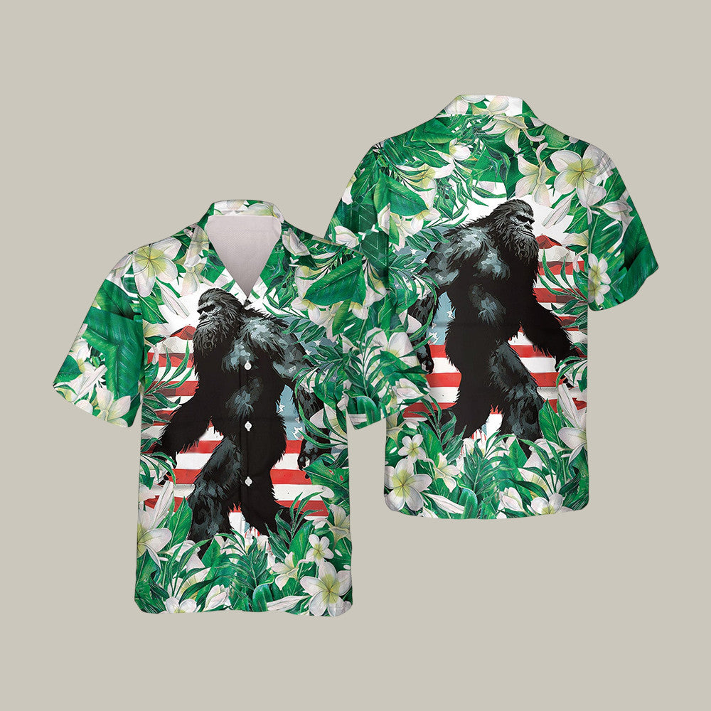 Tropical Leaves Bigfoot Hawaiian Shirts Animal Graphic Shirt Vintage Aloha Gift Idea