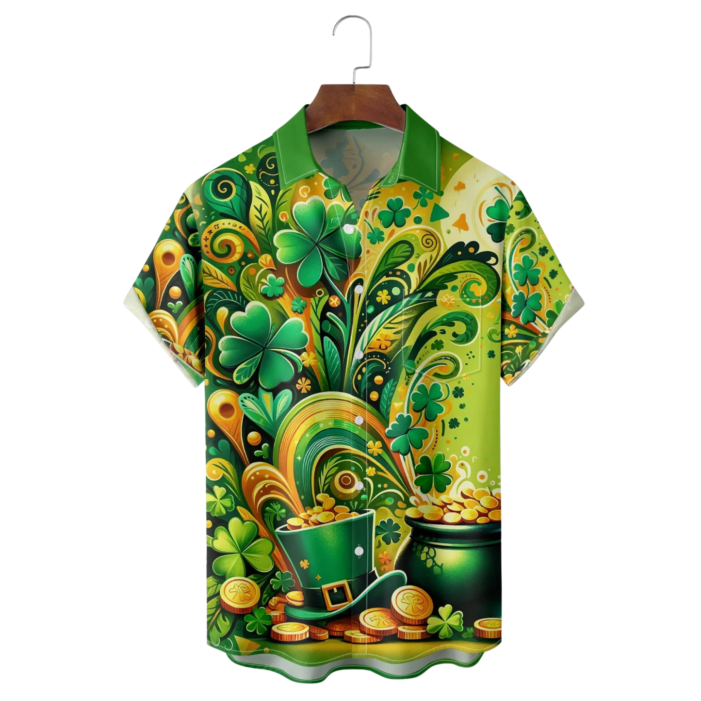 St Patrick'S Day Pot Of Gold Four Leaf Clover Hawaiian Shirt St Paddys Day Gifts For Men