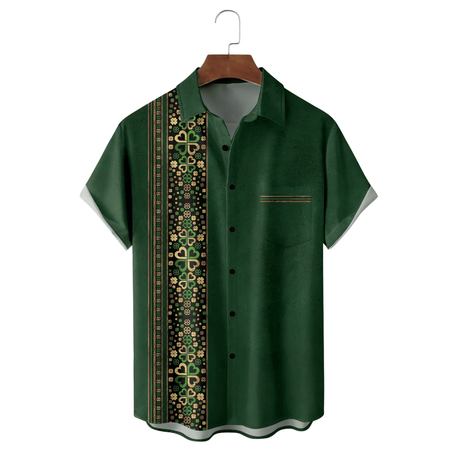 St Patrick's Day Four Leaf Clover Hawaiian Shirt Stripe Green And Gold Aloha Shirt For Men