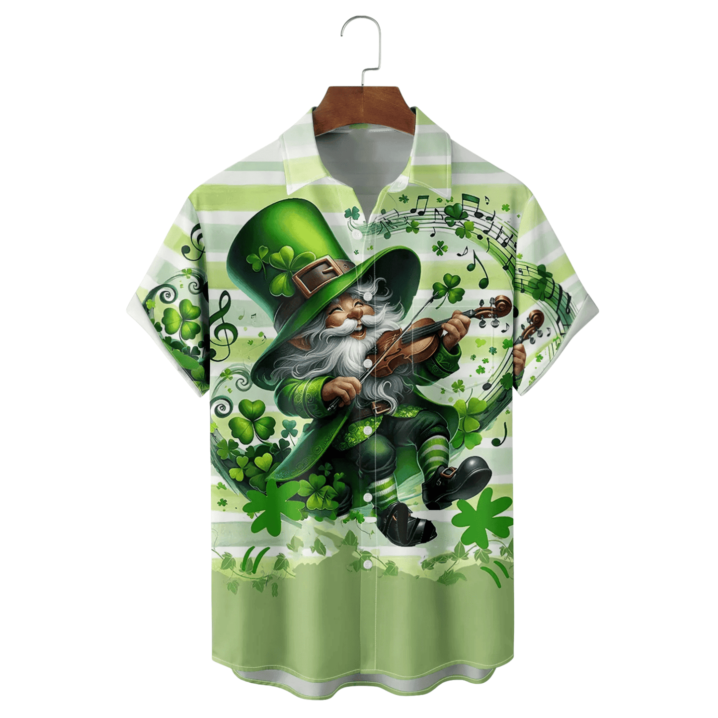 St Patrick's Day Musical Gnome Playing Violin Hawaiian Shirt Saint Patty's Day Gifts