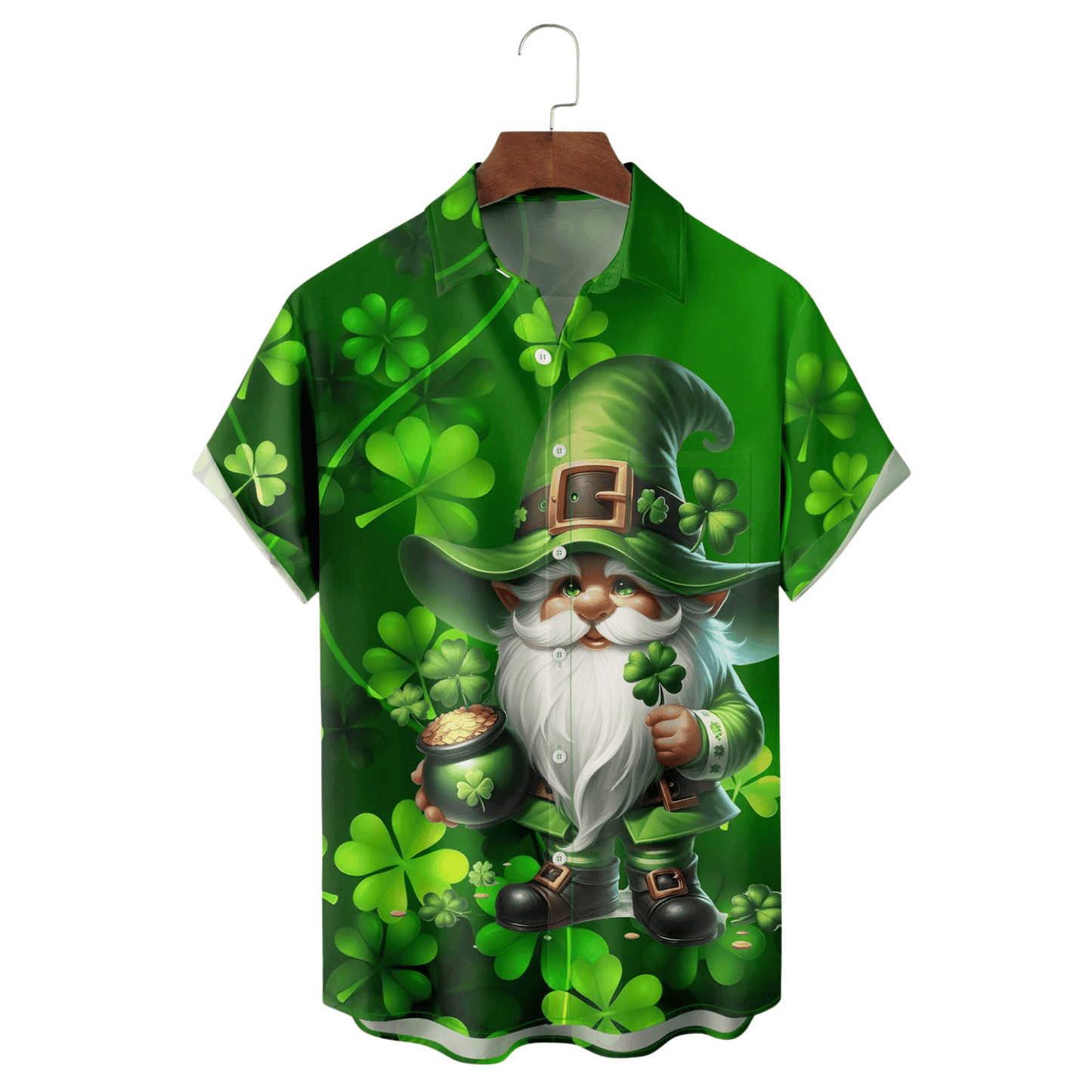 St Patrick's Day Gnome Hawaiian Shirt Shamrock Button Up Shirt St Paddy's Day Gifts