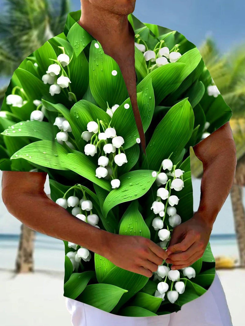 Lily Of The Valley Hawaiian Shirt Men's Botanical Flower Aloha Shirt Gifts For Him