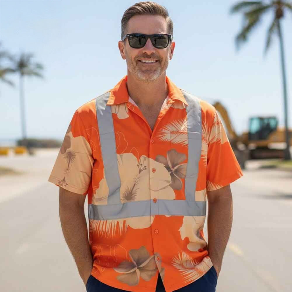 Tropical Orange Flowers Hawaiian Shirt Vacation Beach Aloha Shirt Gifts For Men
