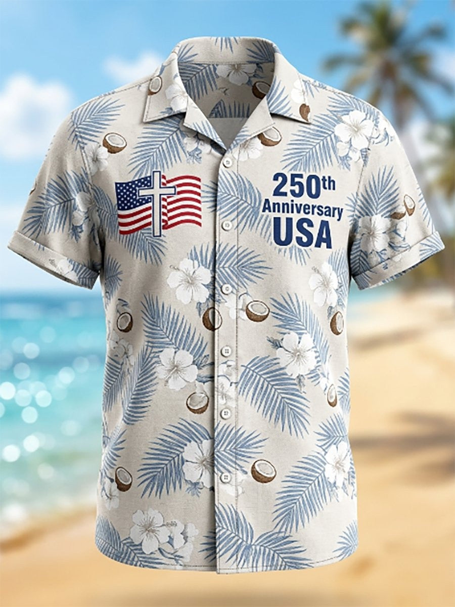 USA 250th Anniversary Hawaiian Shirt Tropical Pattern Aloha Shirt Patriotic Gifts For Men