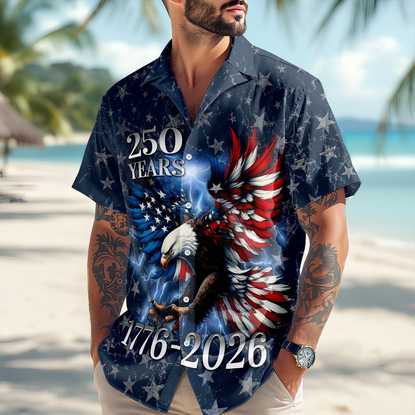 Eagle America 250 Years 1776 2026 Hawaiian Shirt 4Th Of July Shirt Patriotic Outfits Idea