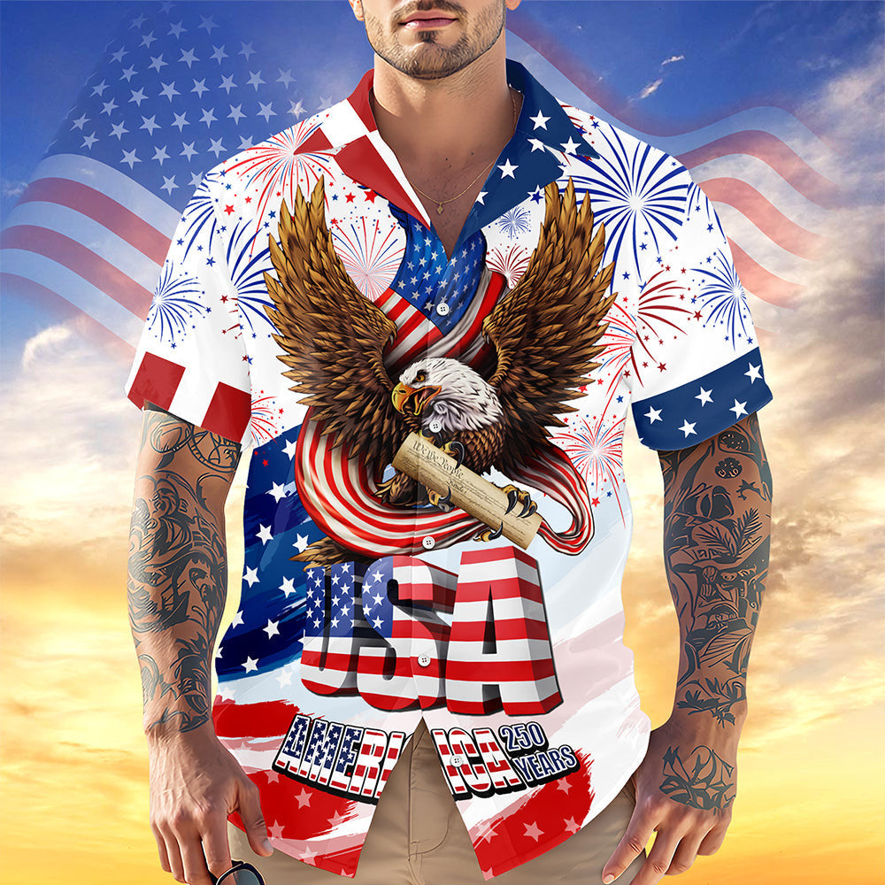 Eagle America 250 Years 1776 2026 Hawaiian Shirt 4Th July Attire Patriotic Gifts For Husband