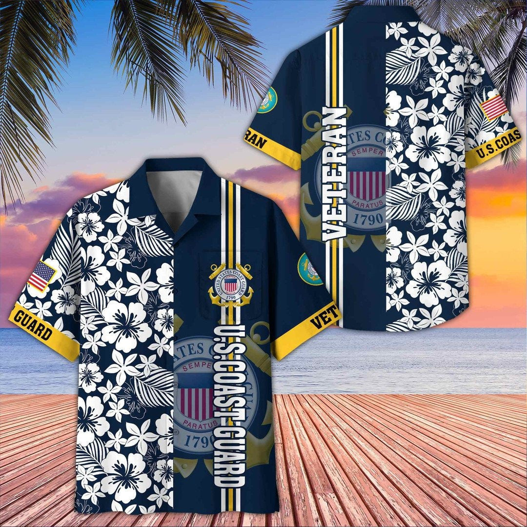 Patriotic Coast Guard Hawaiian Shirt For Army National Guard Veterans Great Gift For Father’s Day