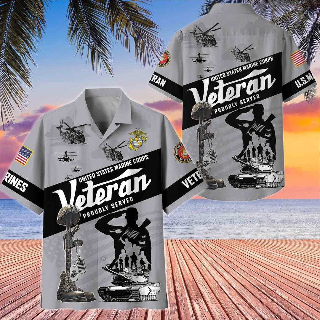Marine Corps Veteran Hawaiian Shirt for Men Military Pride Apparel for All Occasions