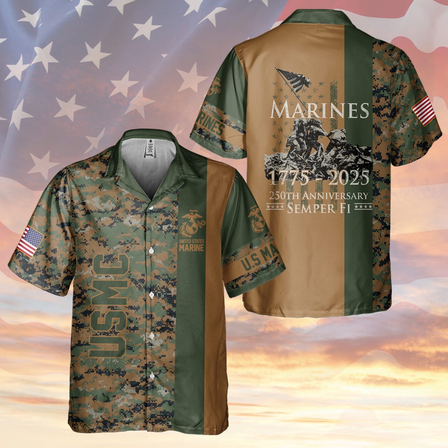 US Marine Corps 1775 2025 250Th Anniversary Hawaiian Shirt Camo Semper Fi USMC Veteran Gifts