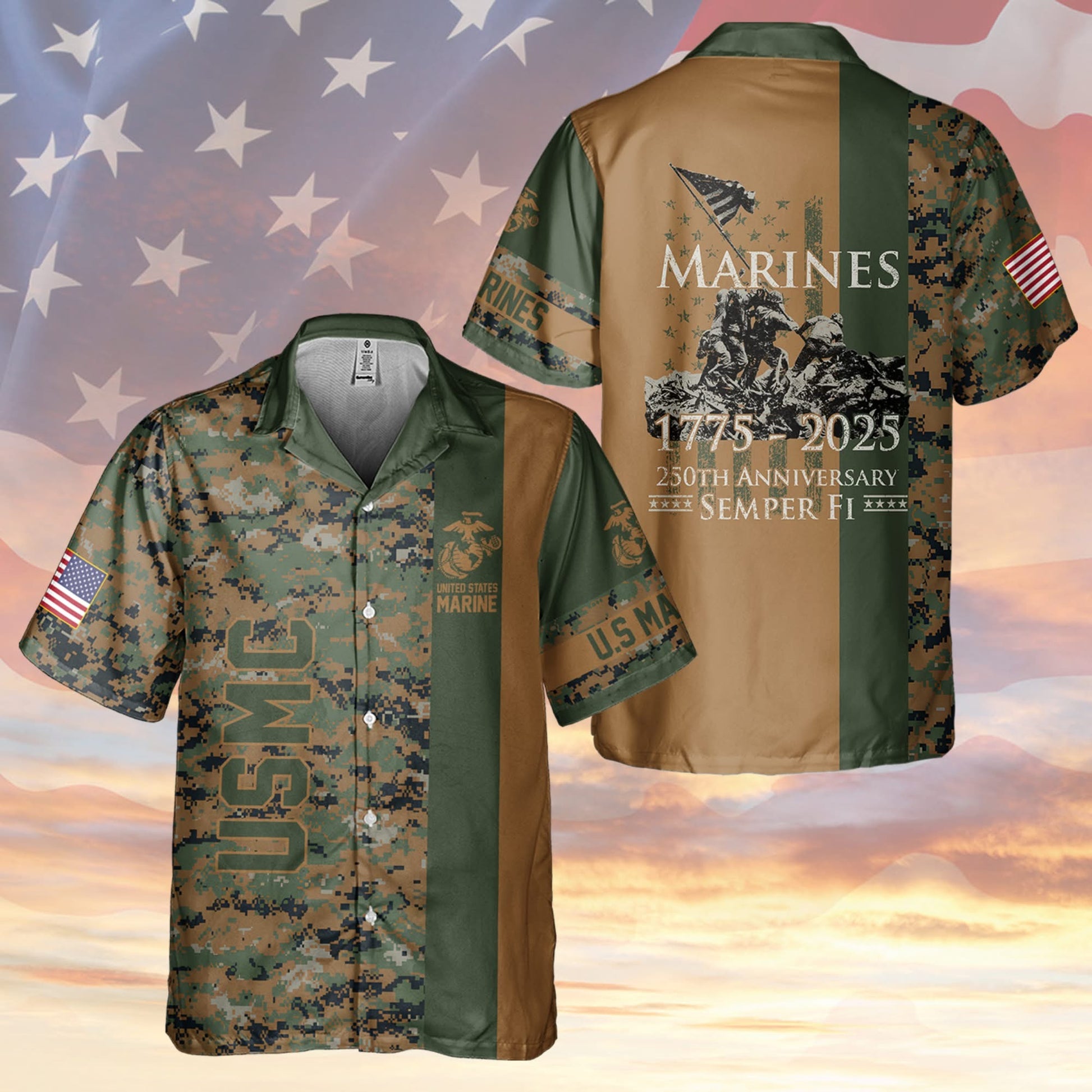 US Marine Corps 1775 2025 250Th Anniversary Hawaiian Shirt Camo Semper Fi USMC Veteran Gifts
