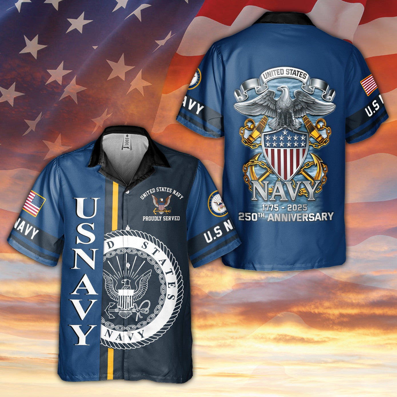 United States Navy 250Th Anniversary Hawaiian Shirt 1775 2025 Camo USNA Apparel Gifts