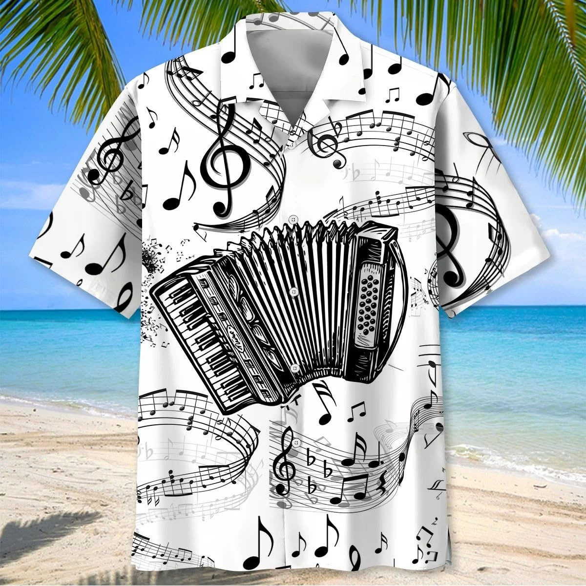 Accordion Black And White Hawaiian Shirt Themed Gifts For Accordion Players