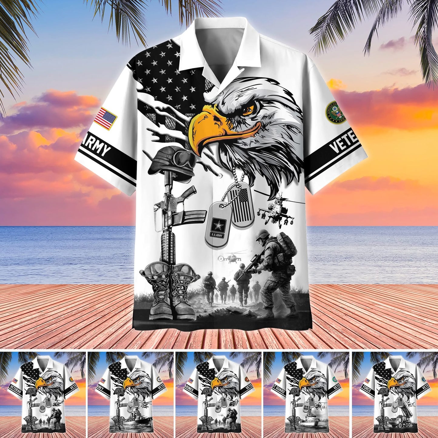 Custom Eagle US Veterans Hawaiian Shirt Armed Forces Patriotic Veterans Aloha Shirt Gifts