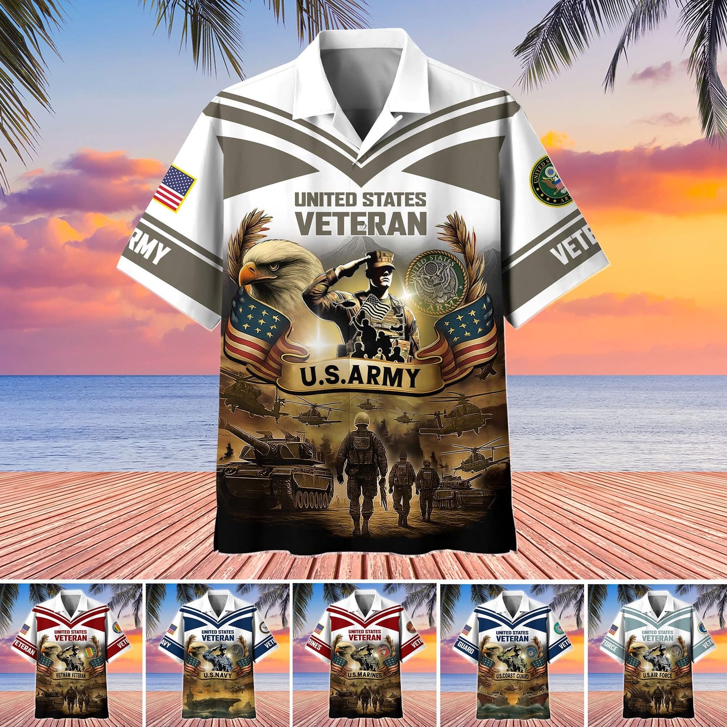 Custom Eagle US Veterans Hawaiian Shirt Best Patriotic Veterans Aloha Shirt Gifts For Dad
