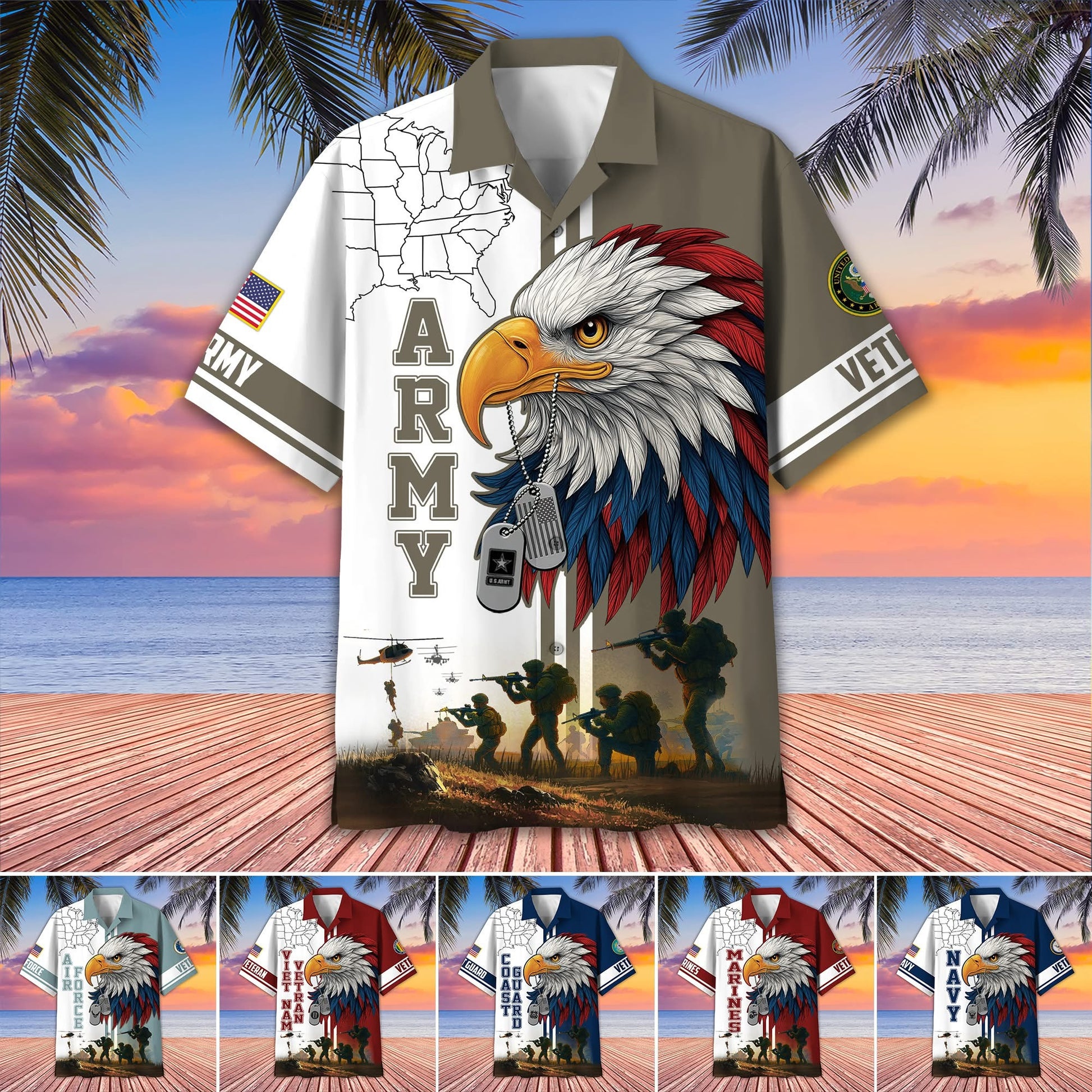 Custom Eagle US Veterans Hawaiian Shirt Patriotic Veterans Clothing Aloha Shirt Cool Gifts