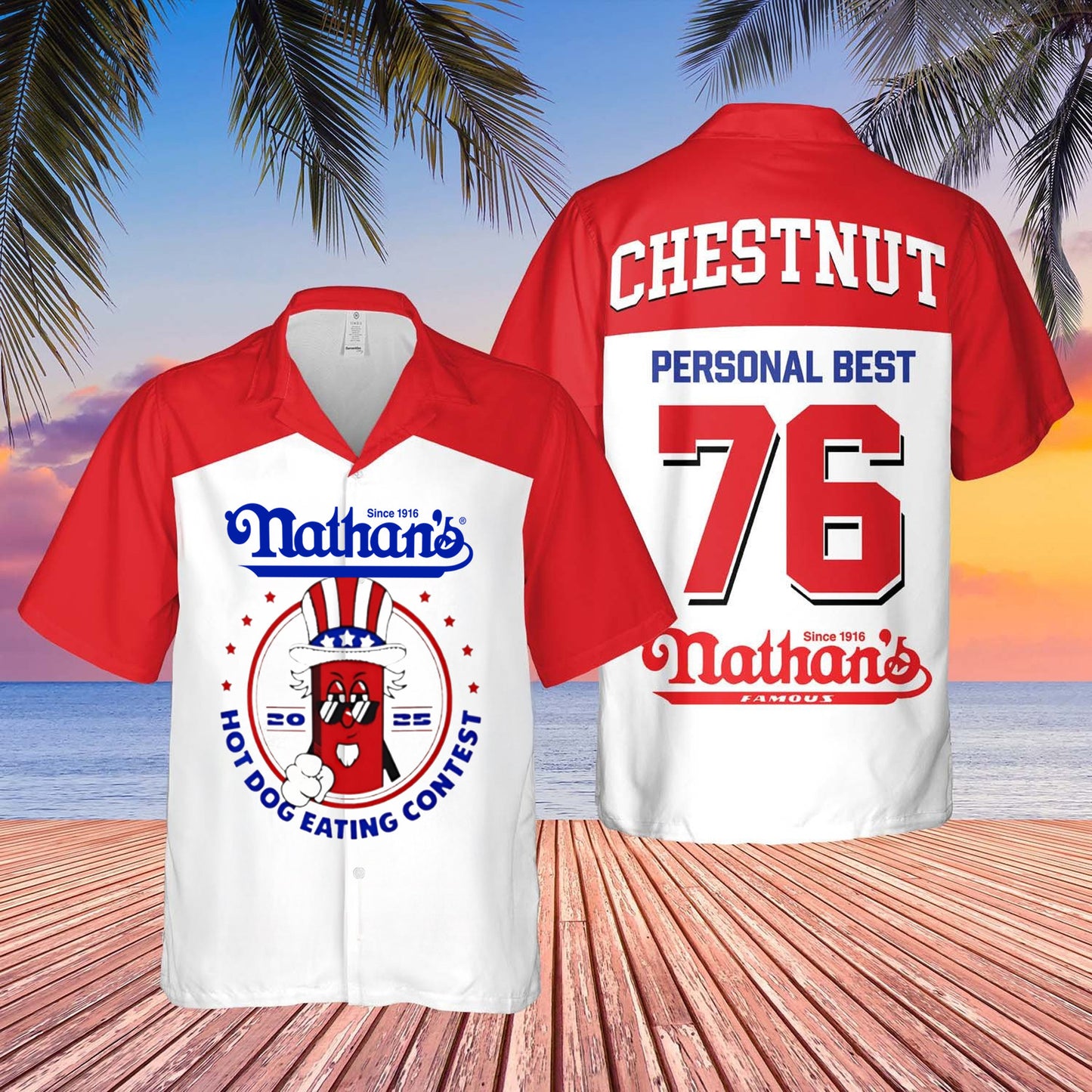 Joey Chestnut Hawaiian Shirt Hot Dog Eating Contest 2025 Personal Best 76 Eater Winner Legend