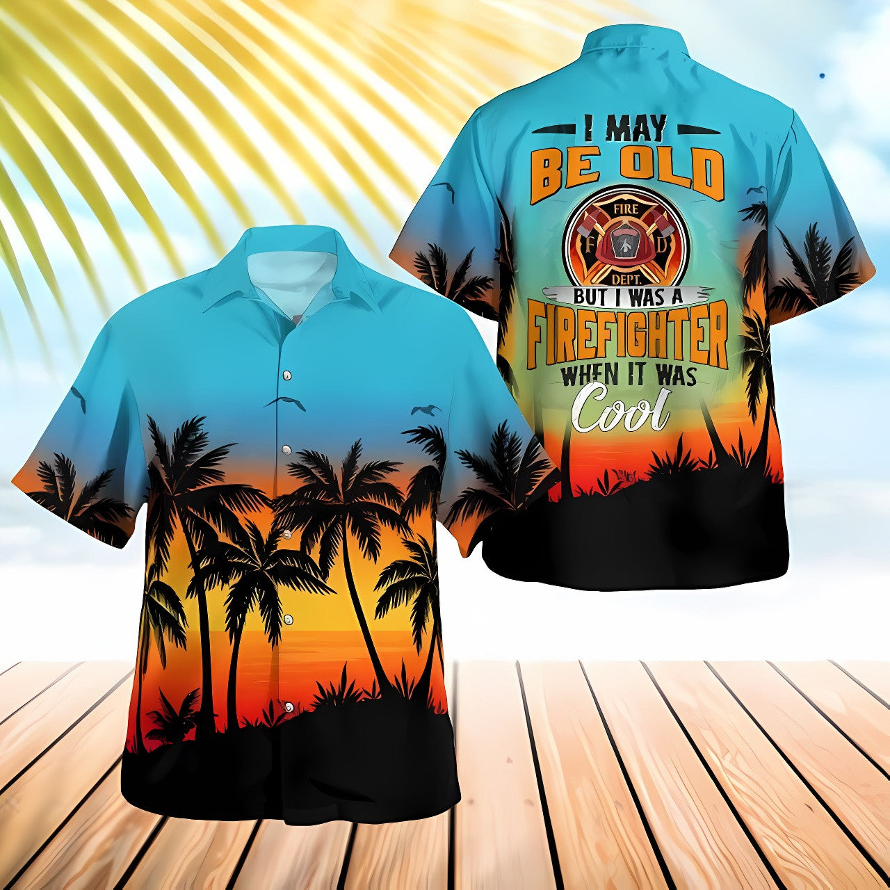 Firefighter Hawaii Shirt Retro Fireman Aloha Beach Shirt Tropical Sunset Gift For Retired Firefighters
