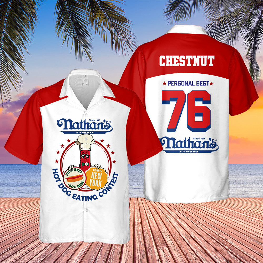 Joey Chestnut Hawaiian Shirt Hot Dog Eating Contest 2025 Eater Winner Chestnut Personal Best 76