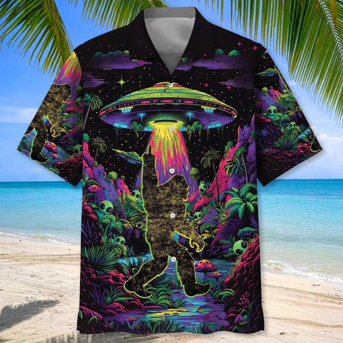 Alien Bigfoot Night Hawaiian Shirt Sasquatch Aloha Shirt Bigfoot Gifts For Adults