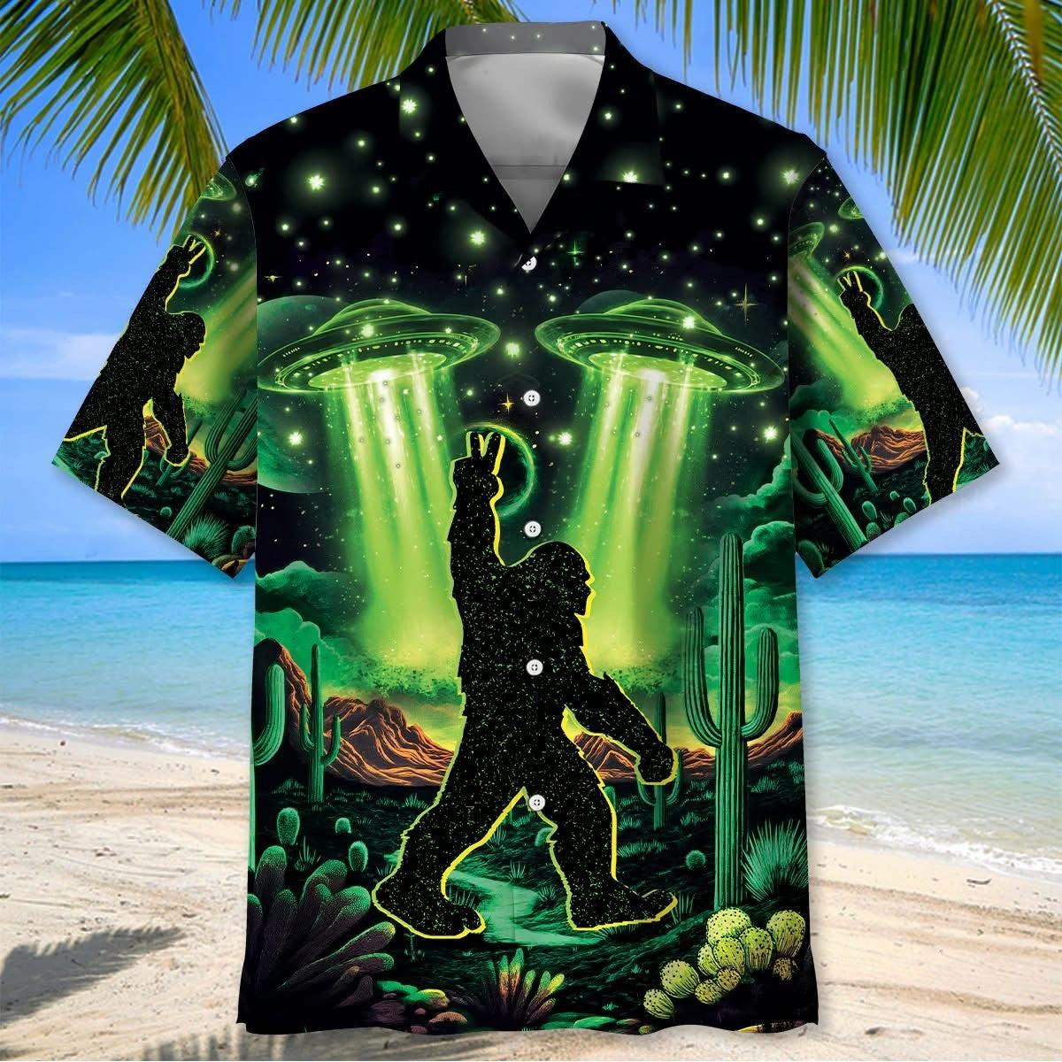 Bigfoot Strolls In A Desert Night Hawaiian Shirt Sasquatch Aloha Shirt Themed Gifts