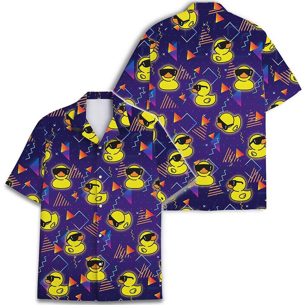 Rubber Duck Hawaiian Shirt For Men Galaxy Duck Button Down Shirt Funny Gifts