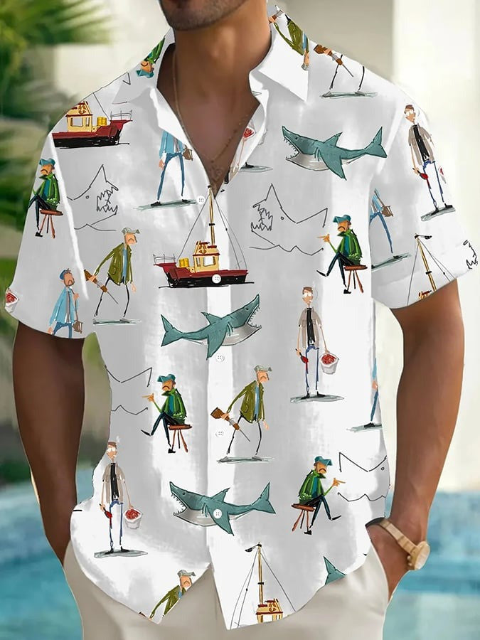 Captain Quint's Shark Amity Island Mens Hawaiian Shirt Jaws 50Th Anniversary Fan Merch