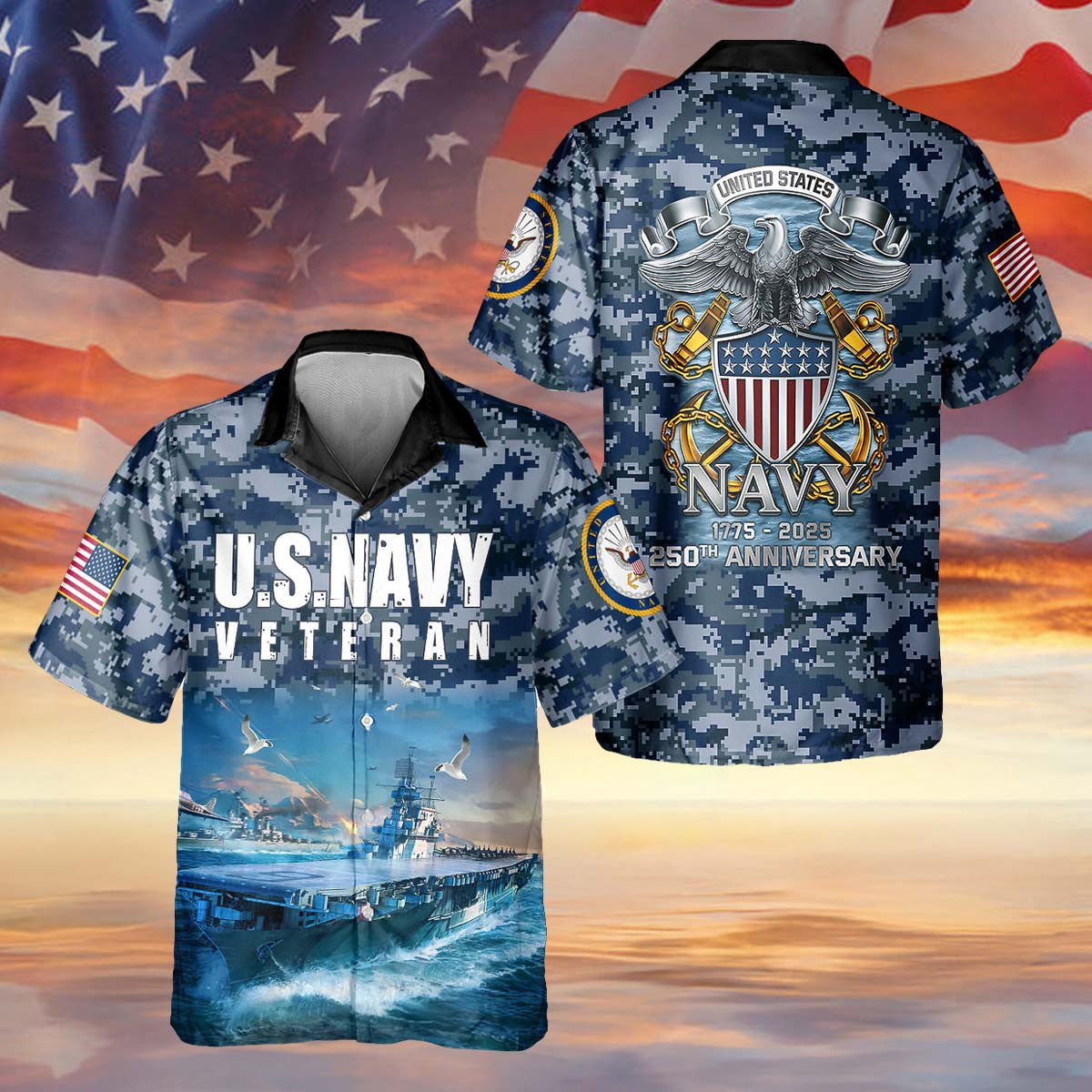 US Navy 250th Birthday Hawaiian Shirt Navy Memorabilia Retirement Gift For Sailors