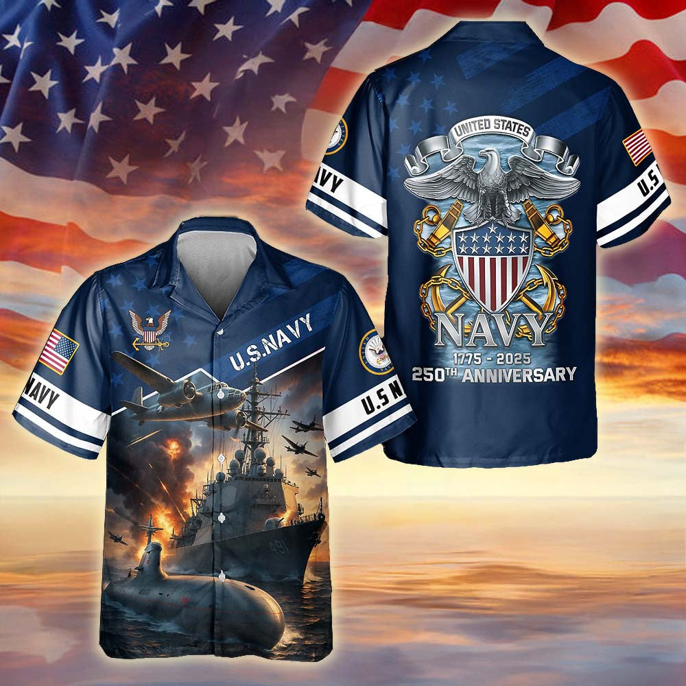 US Navy 250th Anniversary 1775-2025 Hawaiian Shirt Navy Strong Salute To Service Gifts