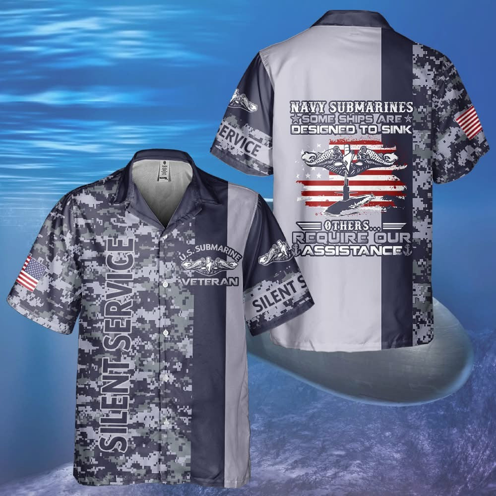 U.S. Navy Submarine Force Veteran Camo Hawaiian Shirt Silent Service Patriotic Apparel