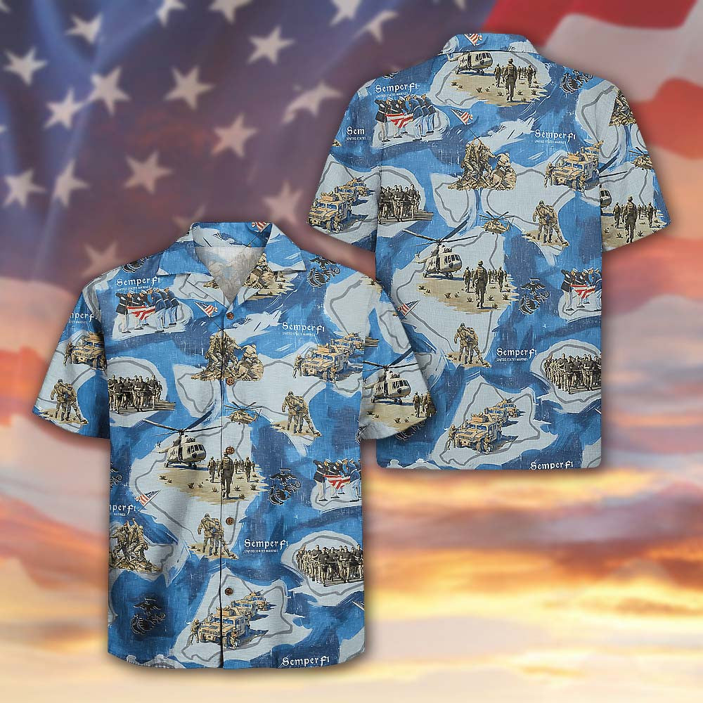 US Marines 250th Anniversary Hawaiian Shirt USMC Military Aloha Gift For Veteran