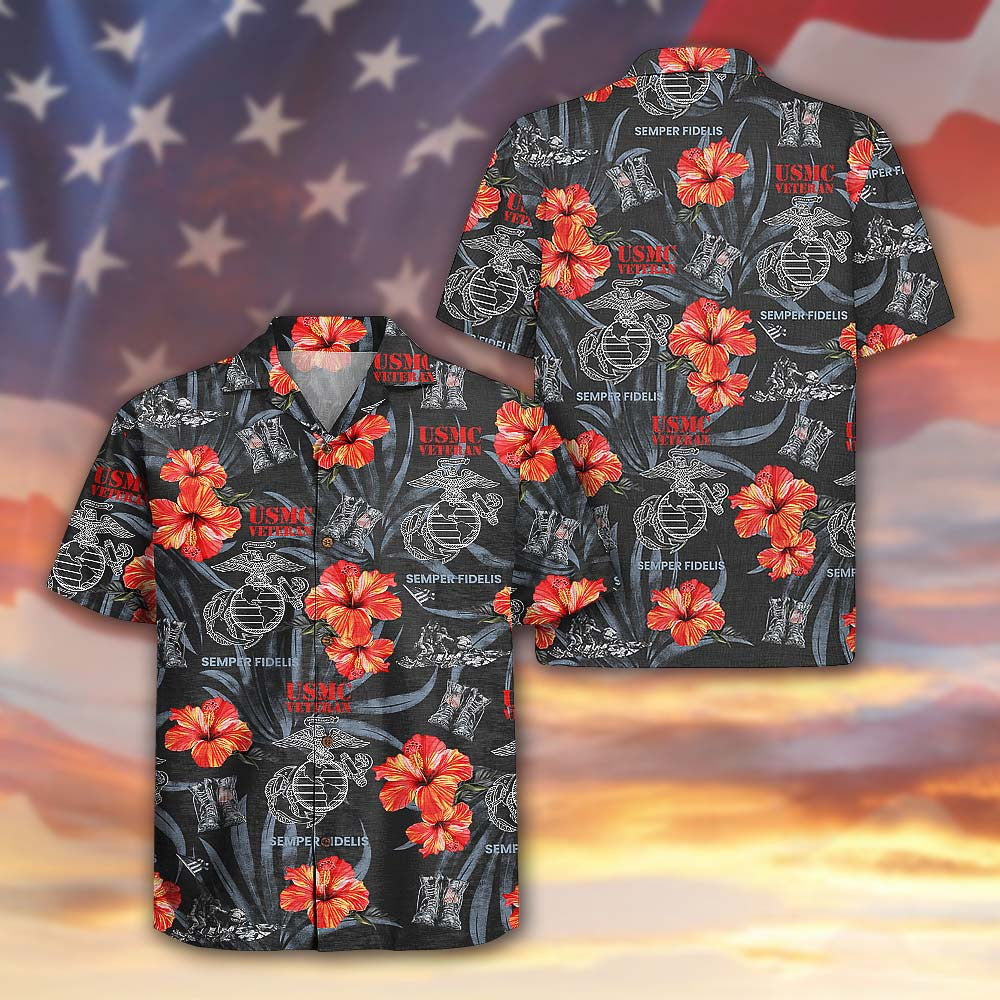US Marine 250th Anniversary Hawaiian Shirt Military Aloha Shirt Semper Fidelis Beach Wear