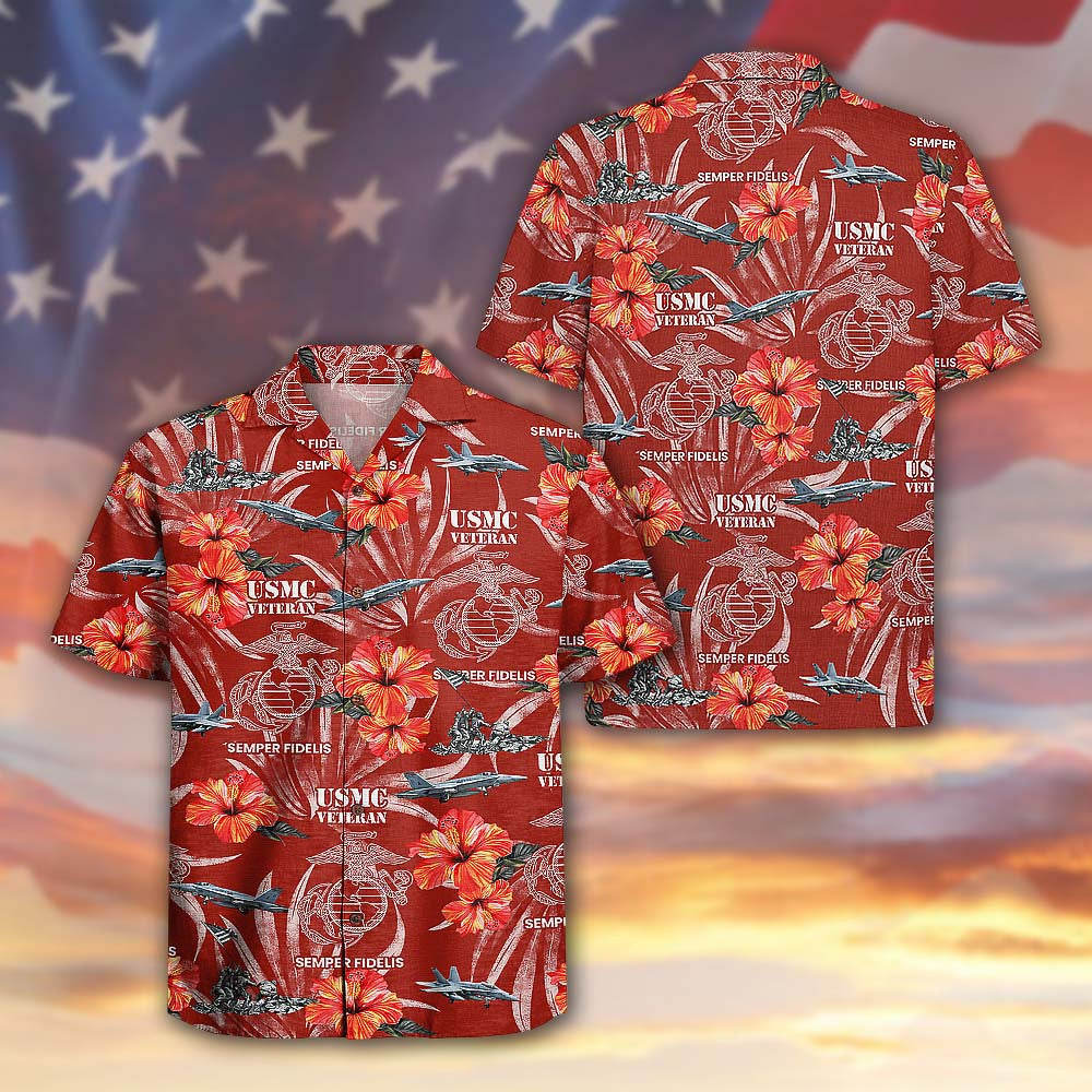 US Marine 250th Anniversary Hawaiian Shirt USMC Tropical Aloha Beach Shirt Gift For Marines