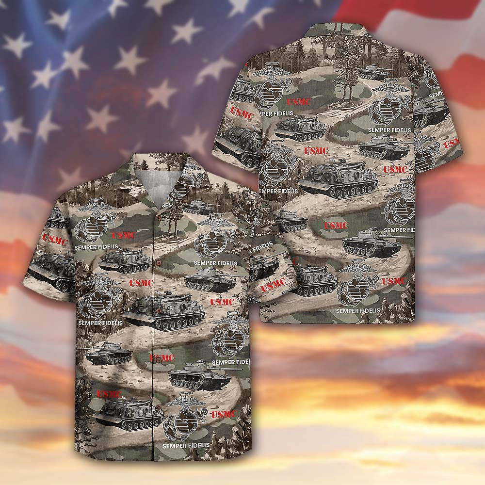 US Marine Veteran 250th Anniversary Hawaiian Shirt Military Aloha Beach Wear Semper Fi Tribute Gift