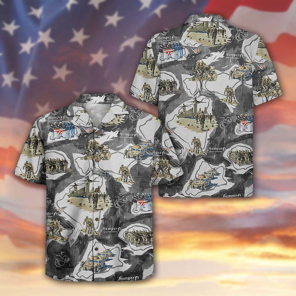 US Marine Veteran 250th Anniversary Hawaiian Shirt USMC Military Aloha Tropical Gift For Veterans