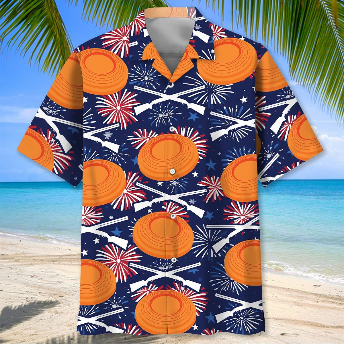 Clay Shooting Fireworks Hawaiian Shirt Men's Patriotic Skeet Shooting Aloha Shirt Gifts