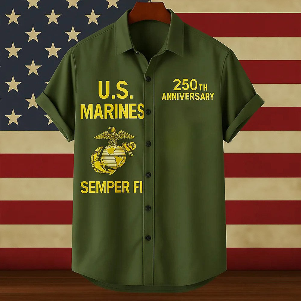 USMC 250th Anniversary Semper Fi Hawaiian Shirt US Marines Veteran Remembrance Gift