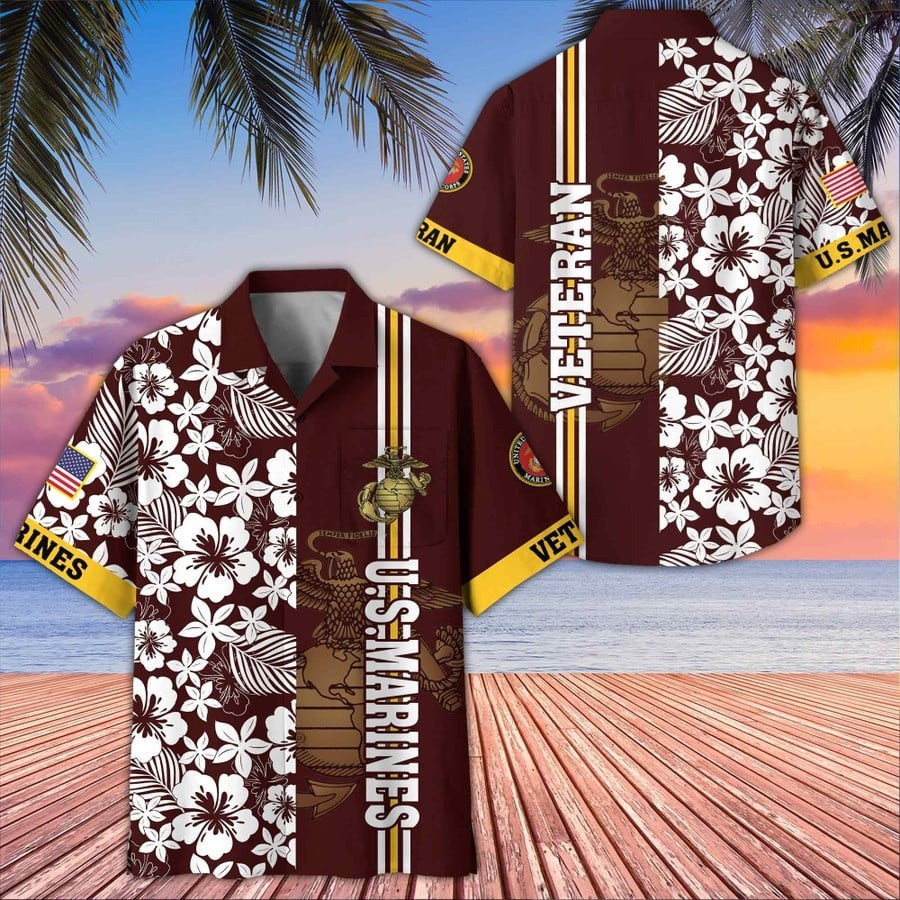 U.S Marine Corps Veteran Hawaiian Shirt USMC Patriotic Christmas Gifts For Veterans