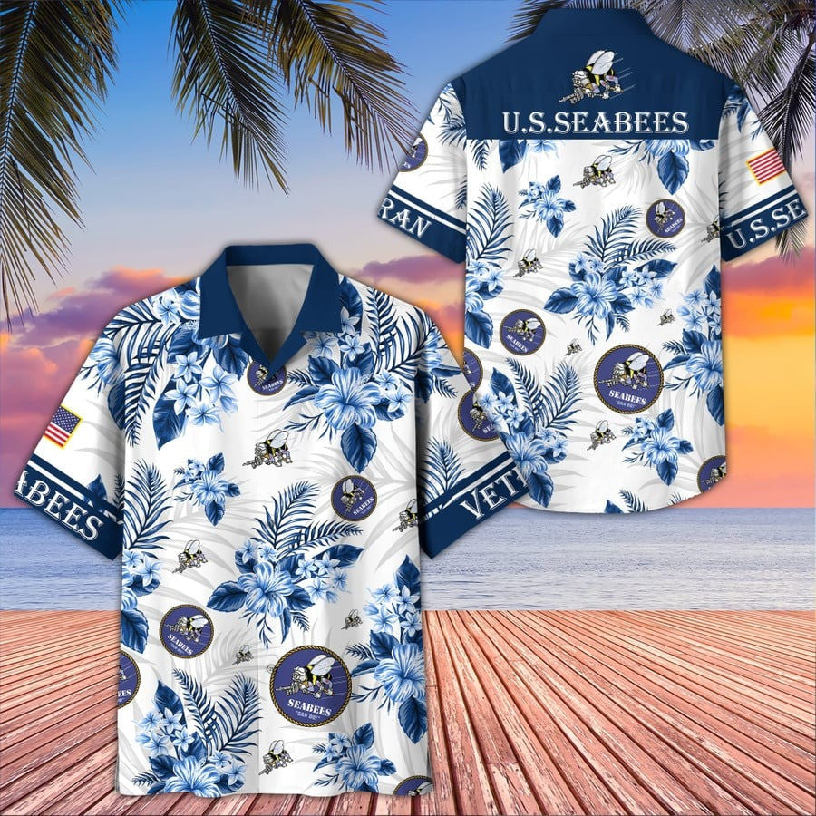 U.S Navy Seabees Veteran Hawaiian Shirt Patriotic Clothing Aloha Shirt Christmas Gifts