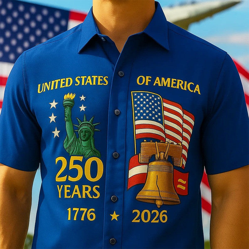 USA 250 Years 1776 2026 Liberty Bell Hawaiian Shirt Liberty Of Statue Tee Patriots Xmas Gift