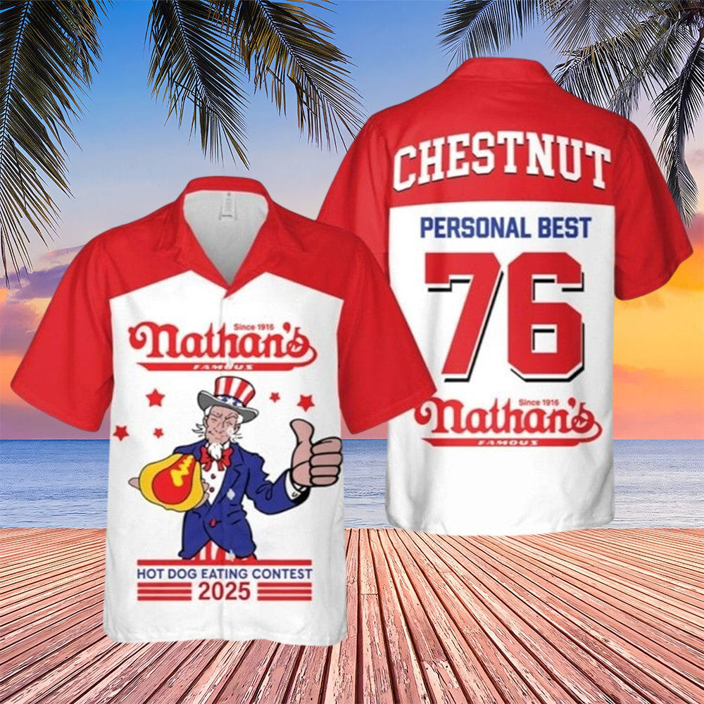 2025 Joey Chestnut 17th Nathan Famous Hot Dog Hawaiian Shirt Gifts For Joey Chestnut Lovers