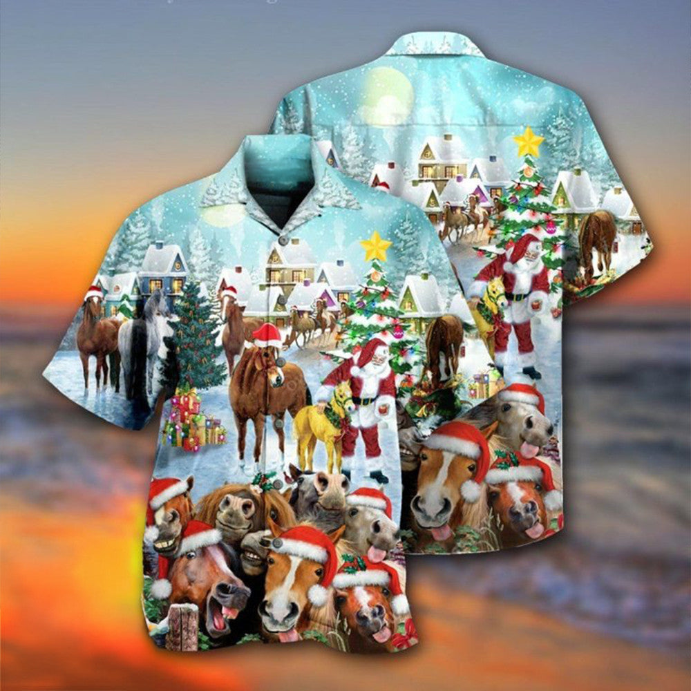 Horse Loves Christmas Very Happy Hawaiian Shirt Holiday Clothing Gifts For Horse Lovers