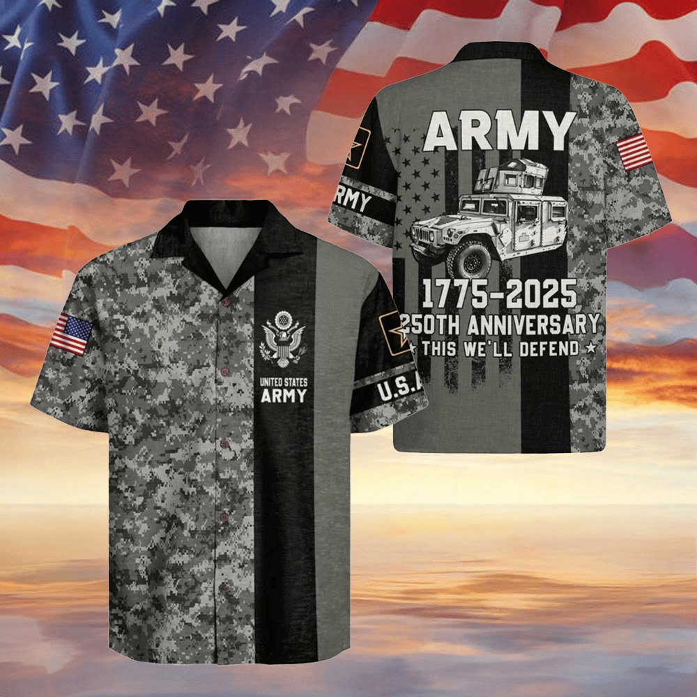 US Army 250Th Anniversary Camo Hawaiian Shirt 1775 2025 This We'll Defend Army Veteran Gift