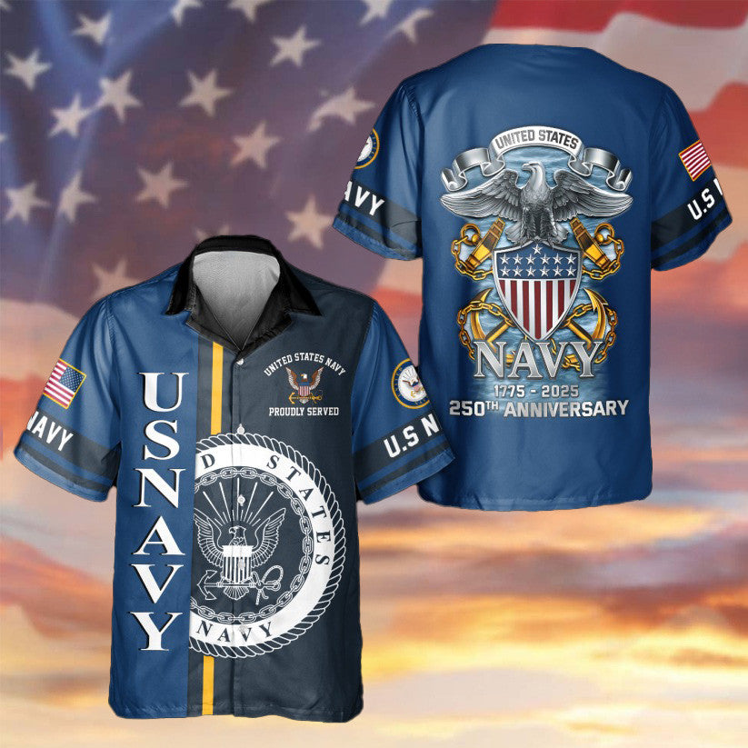 US Navy Eagle 250th Anniversary Hawaiian Shirt 1775 2025 Proudly Served Gifts For Veterans