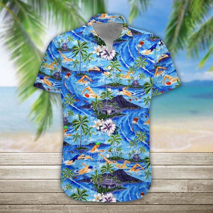 Swimming Hawaii Shirt Tropical Floral Button Up Shirt Gifts For Ocean Lovers