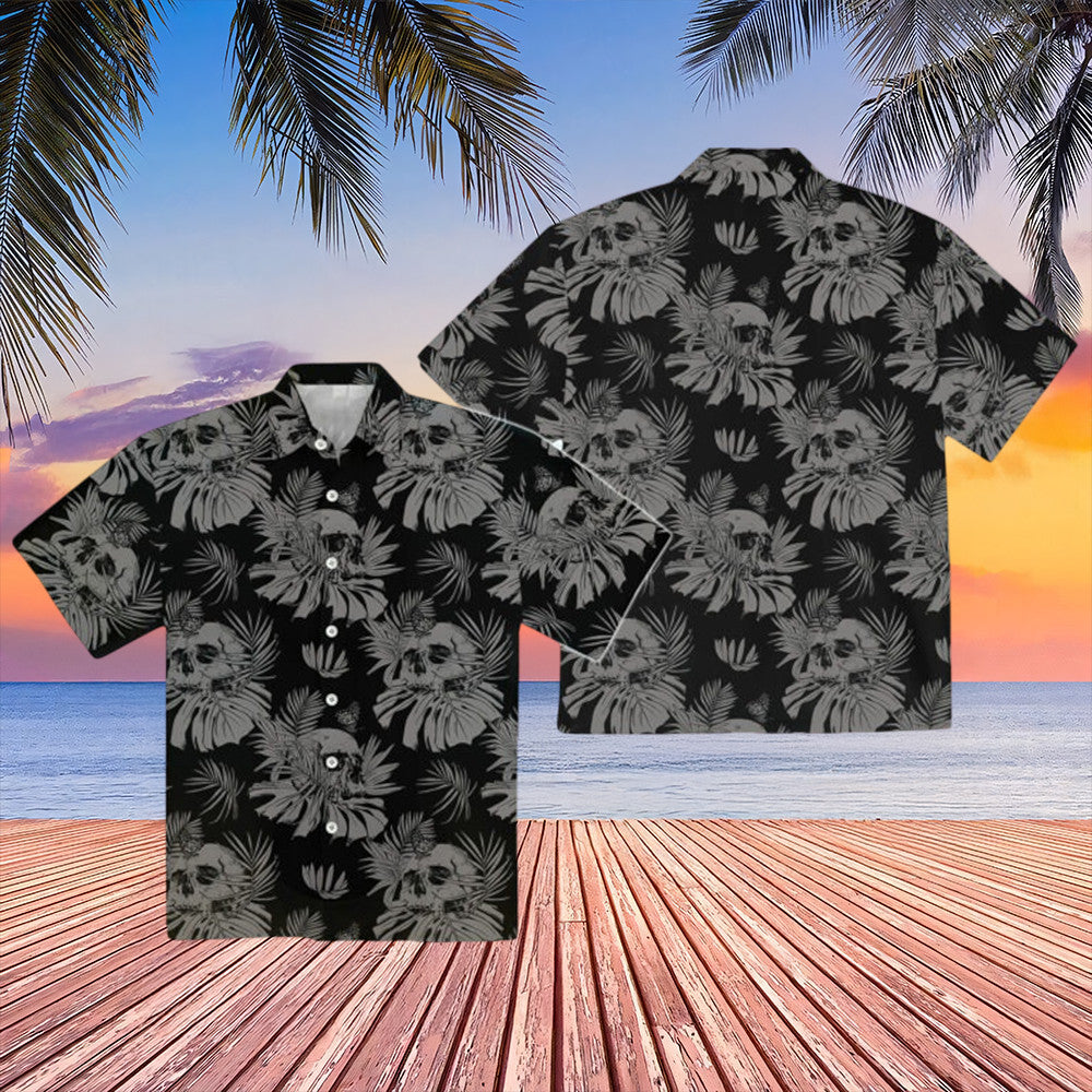 Skull Tropical Hawaiian Shirts Gothic Button Up Shirt Gifts For Brother