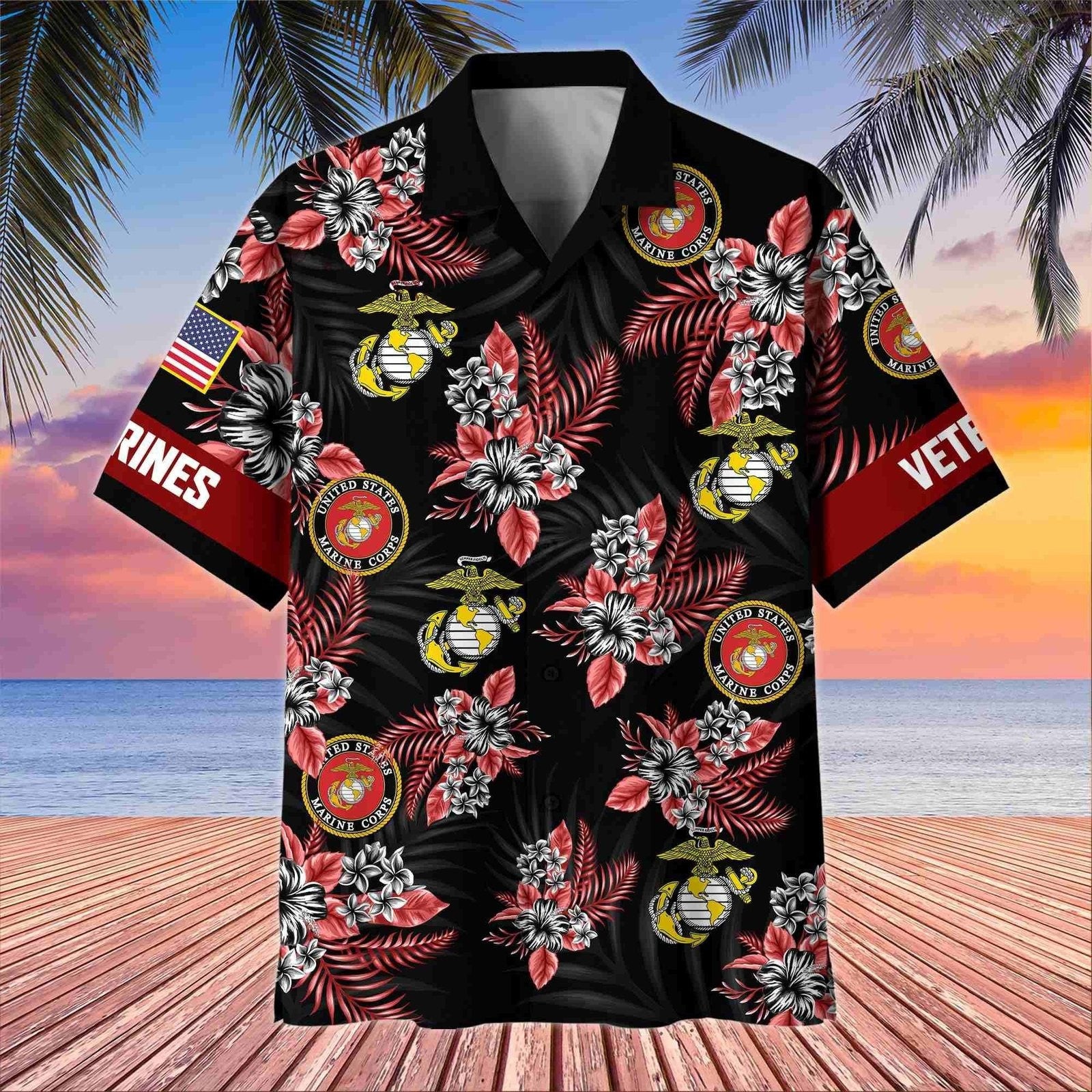 U.S Marines Veteran Hawaiian Shirt Hibiscus Unique USMC Gifts For Veterans On Vets Day 2025