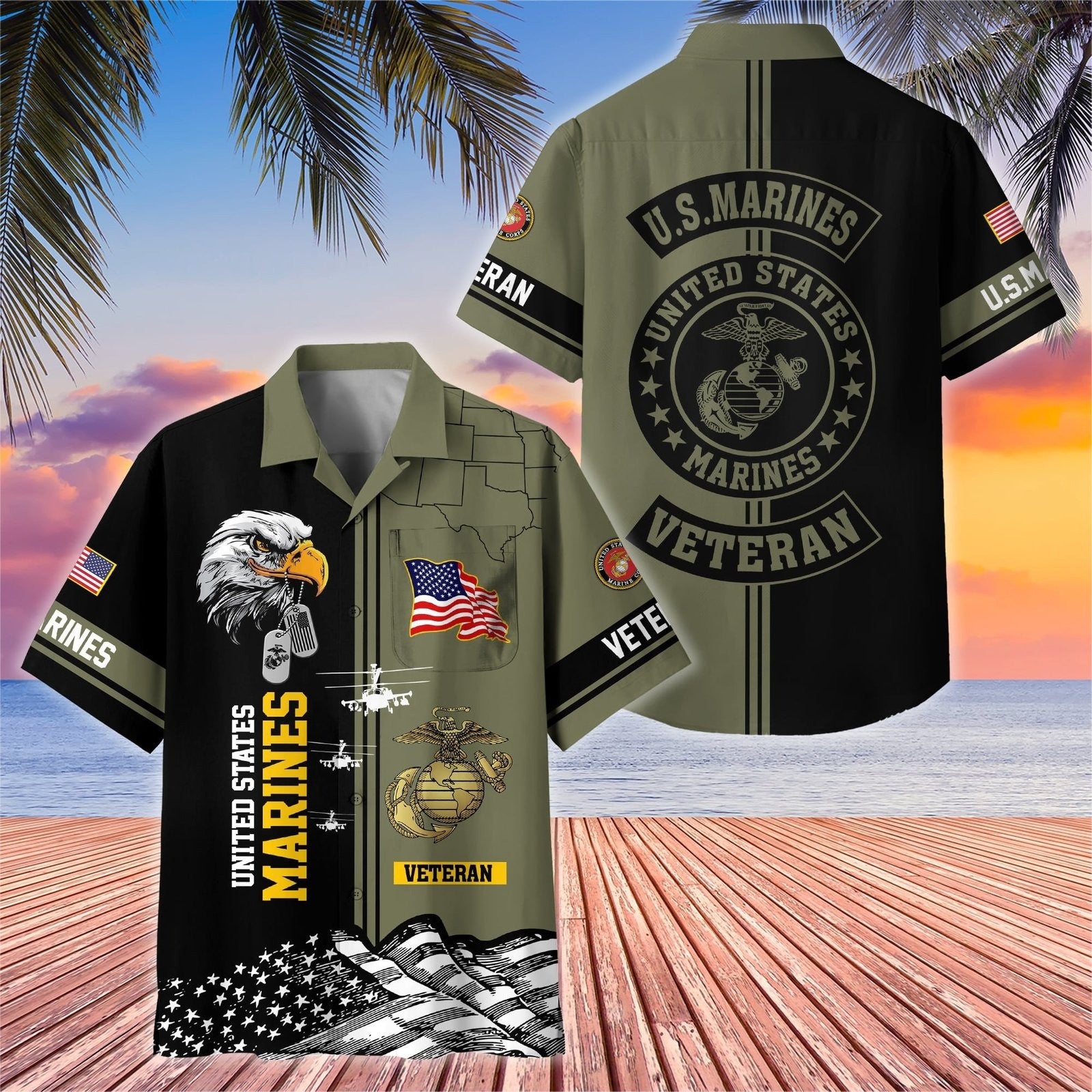 Eagle U.S Marines Veteran Hawaiian Shirt USMC Veteran Summer Shirt Gifts Ideas For Your Dad
