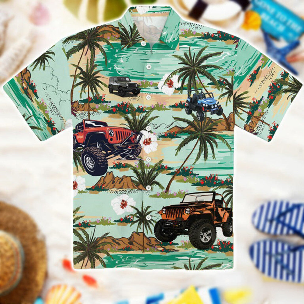 Jeep Car Hawaiian Shirt Tropical Pattern Summer Aloha Shirt Gifts For Jeep Lovers
