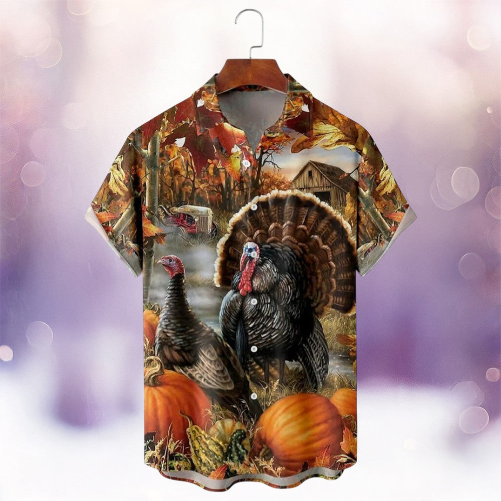 Turkey Thanksgiving Hawaiian Shirt Autumn Button Up Shirt Thanksgiving Gifts Ideas